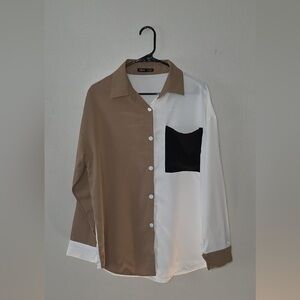 Two-Tone Brown and White Women's Shirt